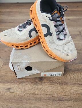 On Running Cloudmonster Beige with Orange and Pink Women's Athletic Shoes